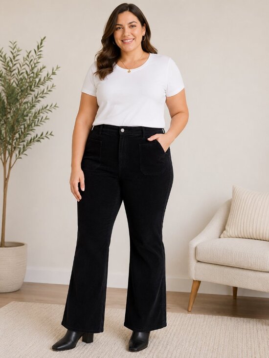 Joe Fresh Pants - Joe Fresh High Rise Relaxed Flare Black Corduroy Jeans Women's Size 18W